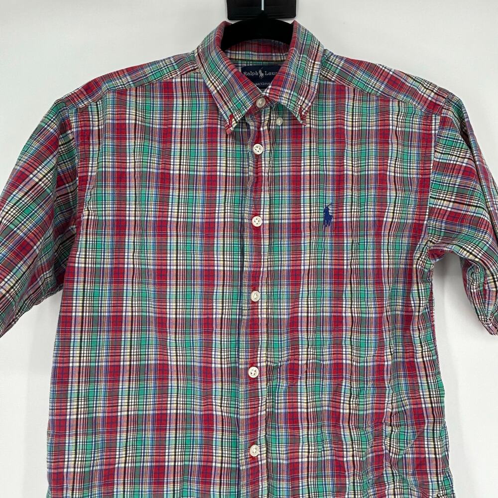 Ralph Lauren Boys Plaid Short Sleeve Button Up, Sz 12/14